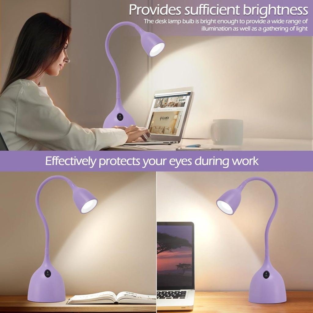 EJIAXIN Desk Lamp for College Dorm Room – LED Reading Light, Purple