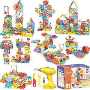 Electric Building Blocks for Kids 3-8, 234 Piece Gear Building Blocks Set with Motorized Drill, STEM Construction Toys, Montessori Building Toys for Boys and Girls