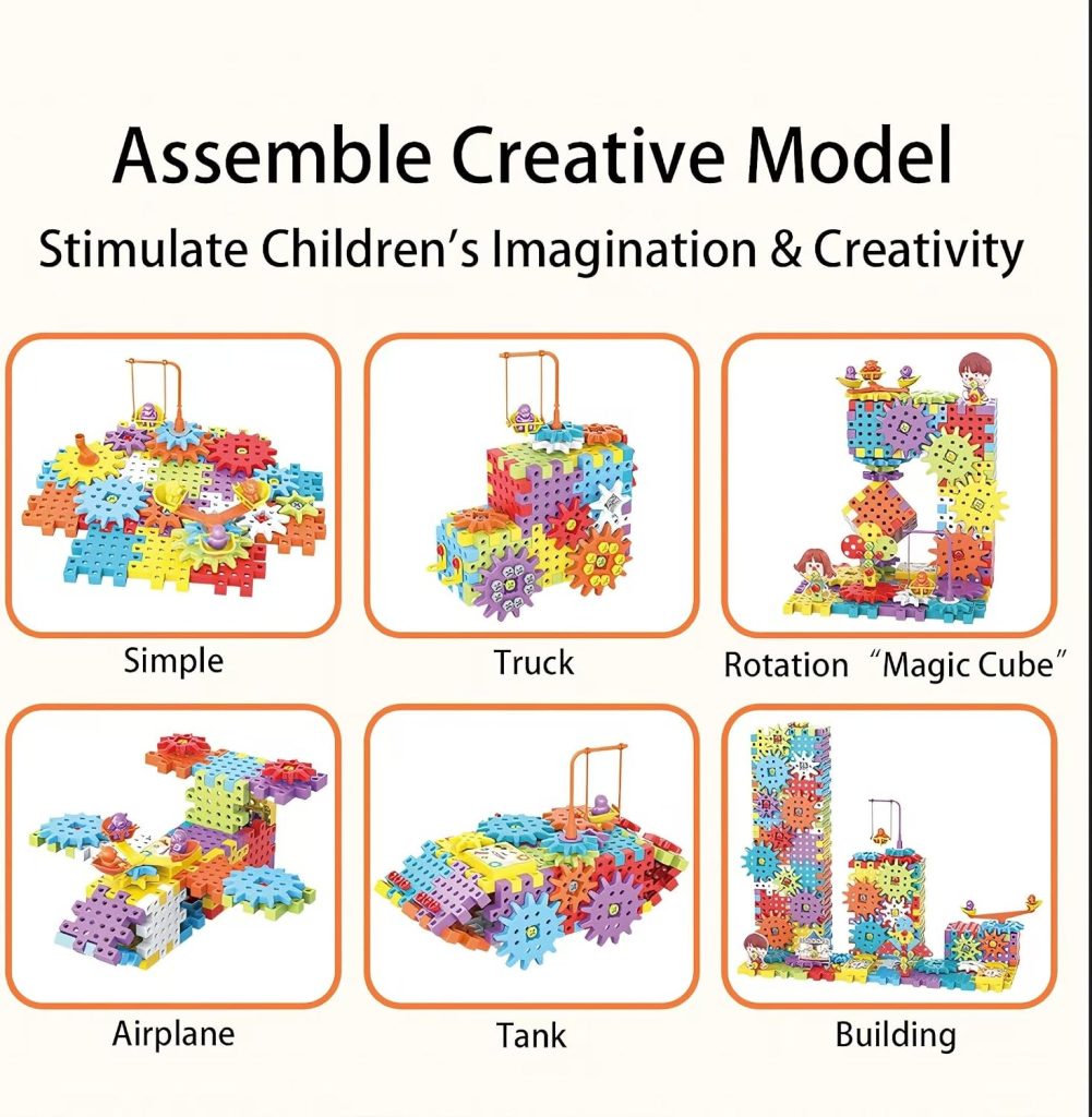 Electric Building Blocks for Kids 3-8, 234 Piece Gear Building Blocks Set with Motorized Drill, STEM Construction Toys, Montessori Building Toys for Boys and Girls