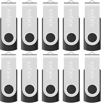 Enfain 16GB USB 2.0 Flash Drive 10 Pack | Swivel Thumb Drives with 31 Labels | Gift-Ready Packaging for Corporate Events, Office & Team Distributions (Black)