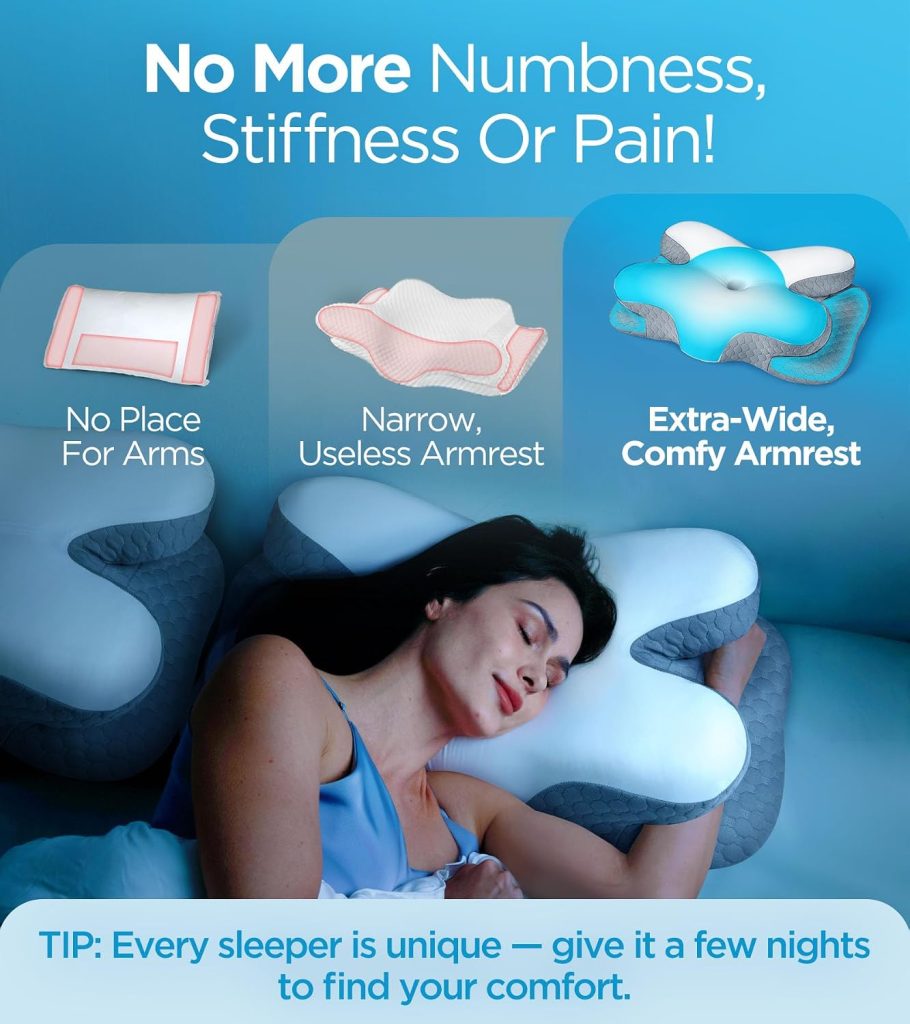 Enjoy Pain Relief Sleeping Cervical Neck Pillow, Ergonomic Contour Zoned Fits Side Sleeper, Non-Temperature Affected Memory Foam Pillows, Q-max Cooling Pillow Support Back Stomach Sleepers
