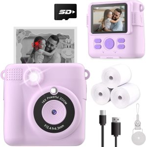 ESOXOFFORE Instant Print Camera for Kids, Christmas Birthday Gifts for Girls Boys Age 3-12,Kids Digital Cameras for Toddler, Portable Toy for 3 4 5 6 7 8 9 10 Year Old Girl -Purple