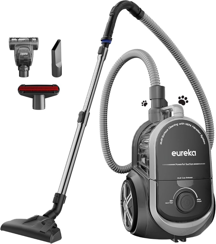 Eureka Bagless Canister Vacuum Cleaner, Vacuum for Hardwood Floor, Carpet