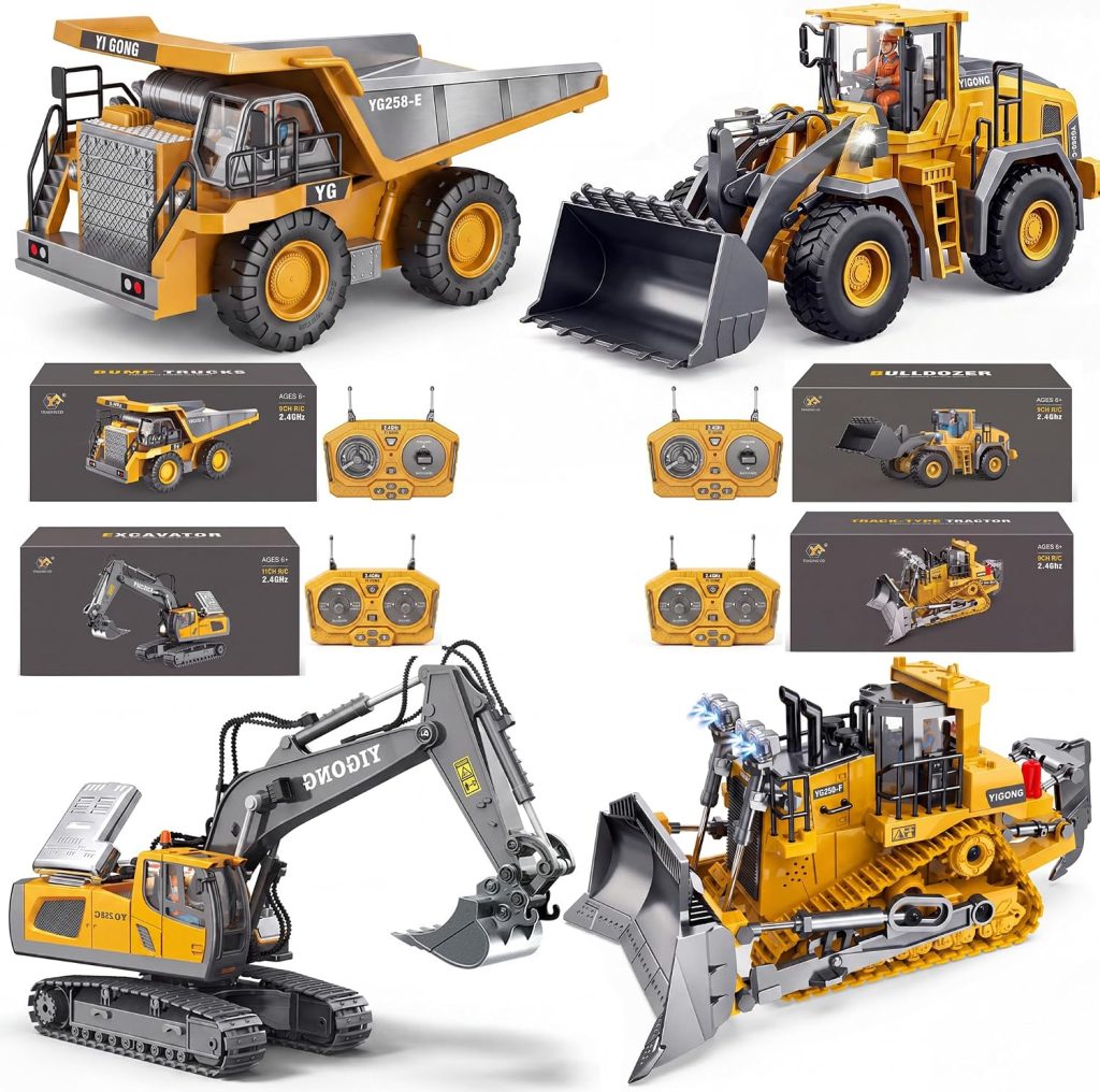 Excavator Set，rc Dump Truck Command The Site Conquer The Dir，2.4Ghz Remote Control Construction Vehicle Set Children’s Toys，Alloy Material Simulate True Scale (4-Pcs Set)