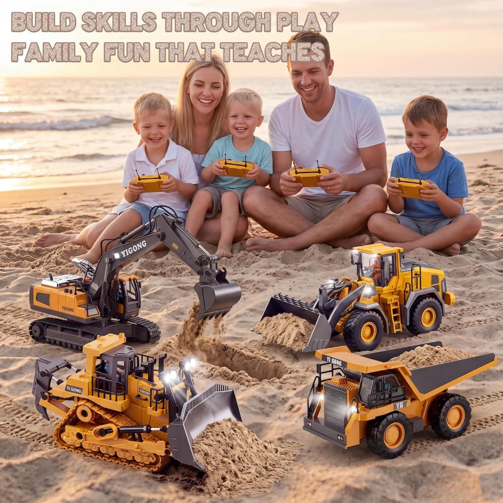 Excavator Set，rc Dump Truck Command The Site Conquer The Dir，2.4Ghz Remote Control Construction Vehicle Set Children’s Toys，Alloy Material Simulate True Scale (4-Pcs Set)
