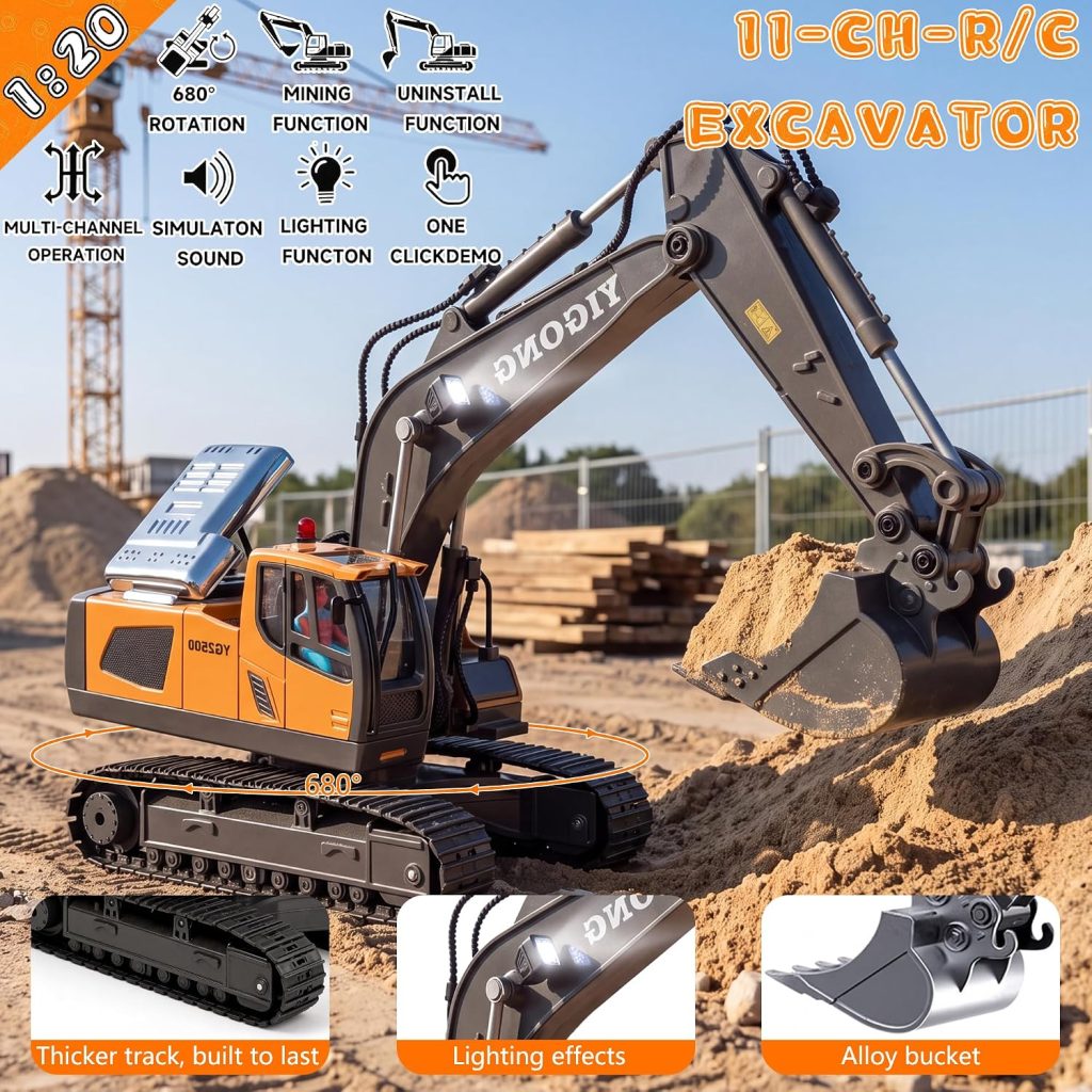 Excavator Set，rc Dump Truck Command The Site Conquer The Dir，2.4Ghz Remote Control Construction Vehicle Set Children’s Toys，Alloy Material Simulate True Scale (4-Pcs Set)