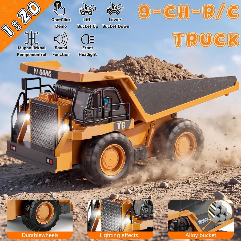 Excavator Set，rc Dump Truck Command The Site Conquer The Dir，2.4Ghz Remote Control Construction Vehicle Set Children’s Toys，Alloy Material Simulate True Scale (4-Pcs Set)