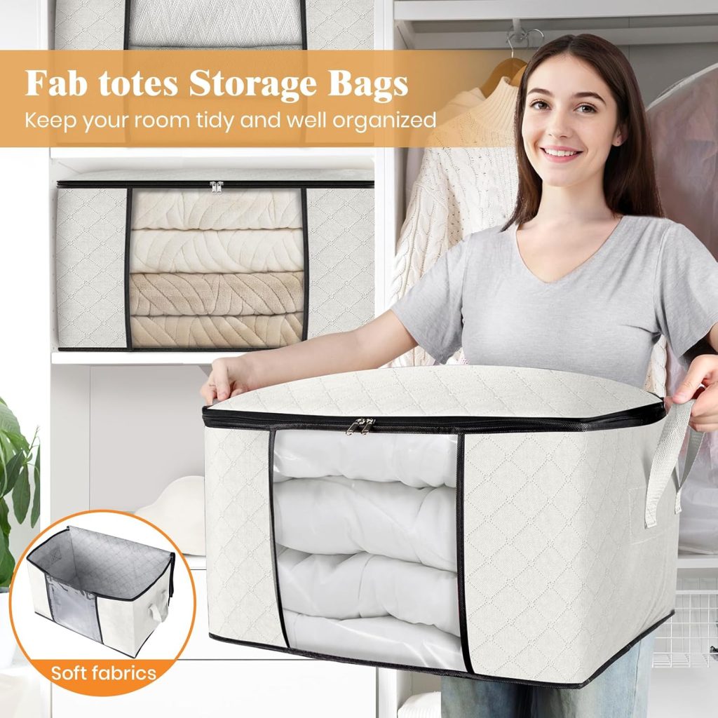 Fab totes 6 Pack Storage Bags for Clothes Blanket Storage Bins with Lids