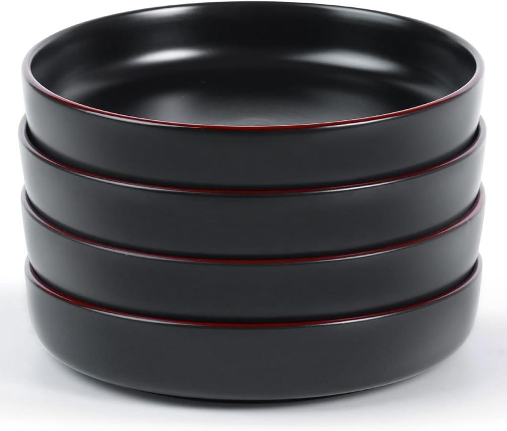 famiware Mercury Pasta Bowls Set of 4, 33 oz Large Salad Bowls, Black