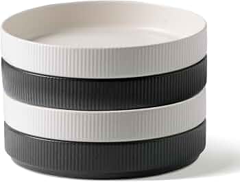 famiware Star 7.5″ Pasta Bowls Set of 4, Plate Bowls, Dark Charcoal & White