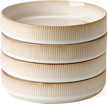 famiware Star 7.5″ Pasta Bowls Set of 4, Plate Bowls, Cappuccino White