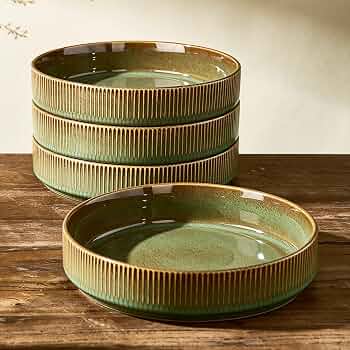 famiware Star 7.5″ Pasta Bowls Set of 4, Microwave & Dishwasher Safe, Moss