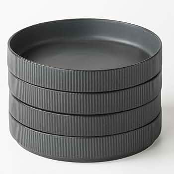 famiware Star 7.5″ Pasta Bowls Set of 4, Plate Bowls, Matte Dark Charcoal