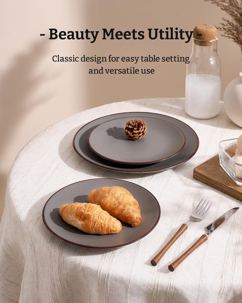 Famiware Venus Plates and Bowls Sets, 12pcs Stoneware Dinnerware Set for 4