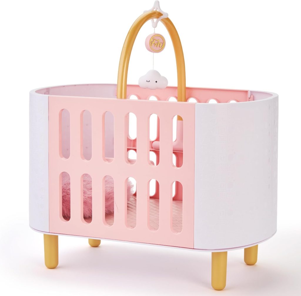 FAO Schwarz Baby Doll Crib & Play Mat with Mattress Pillow & Pretend Mobile
