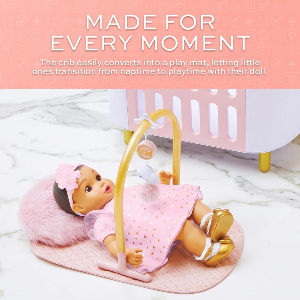 FAO Schwarz Baby Doll Crib & Play Mat with Mattress Pillow & Pretend Mobile
