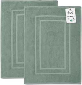 Feather & Stitch 100% Cotton Bath Mats 2 Piece 30×21 Inches, Granite Green