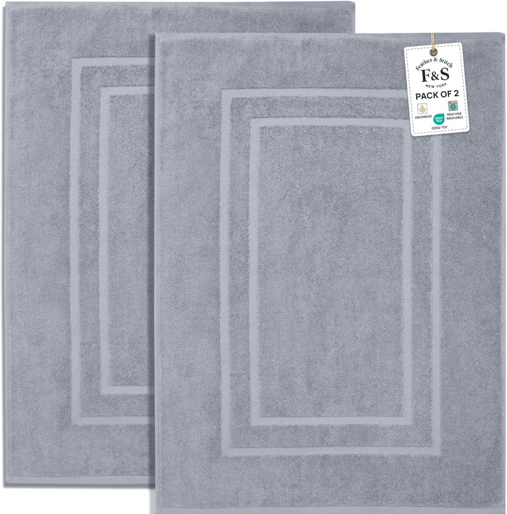 Feather & Stitch 100% Cotton Bath Mats 2 Piece 30×21 Inches, Grey