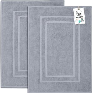Feather & Stitch 100% Cotton Bath Mats 2 Piece 30×21 Inches, Grey