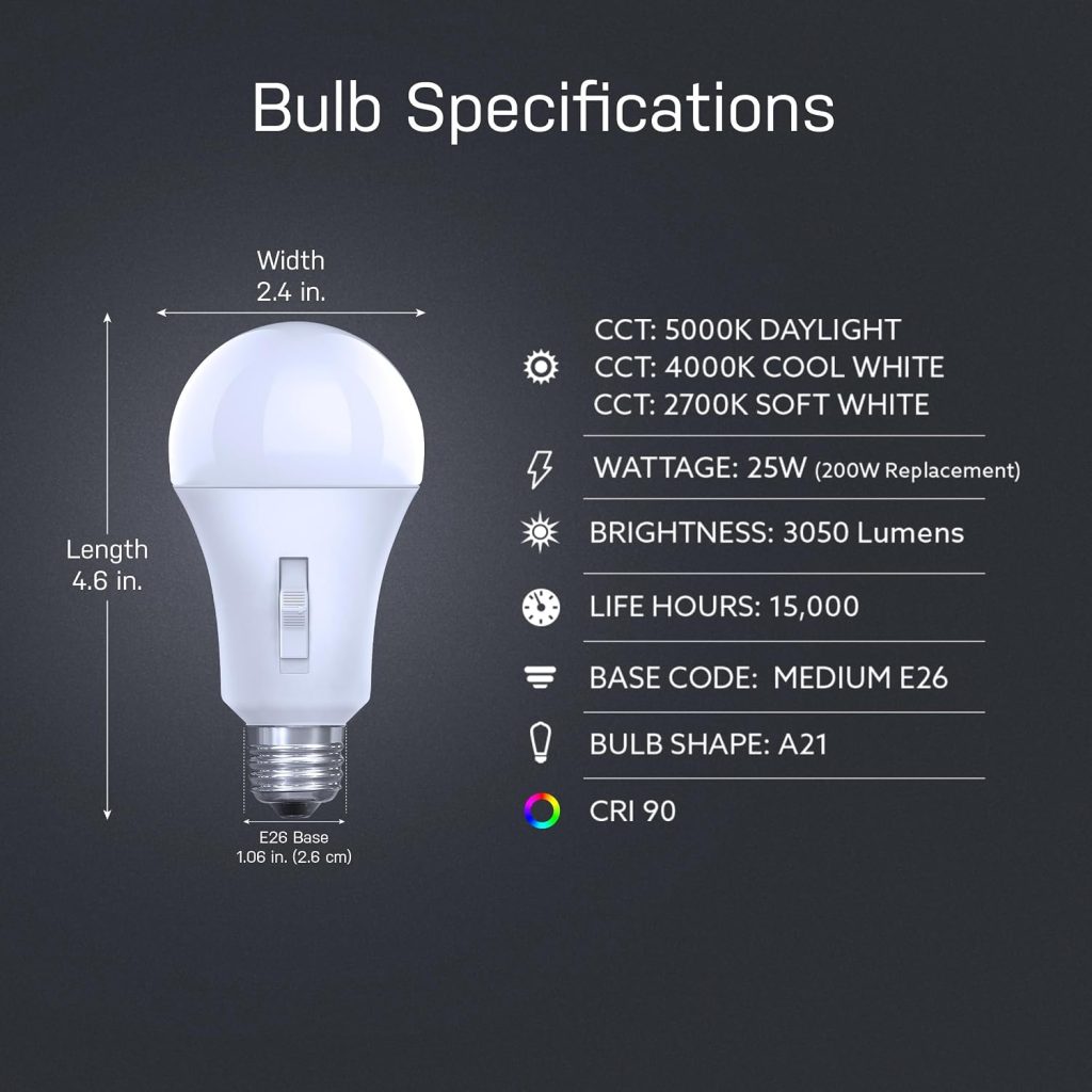 Feit Electric A21 LED Light Bulb, 200W Eq, 3CCT, E26 Base