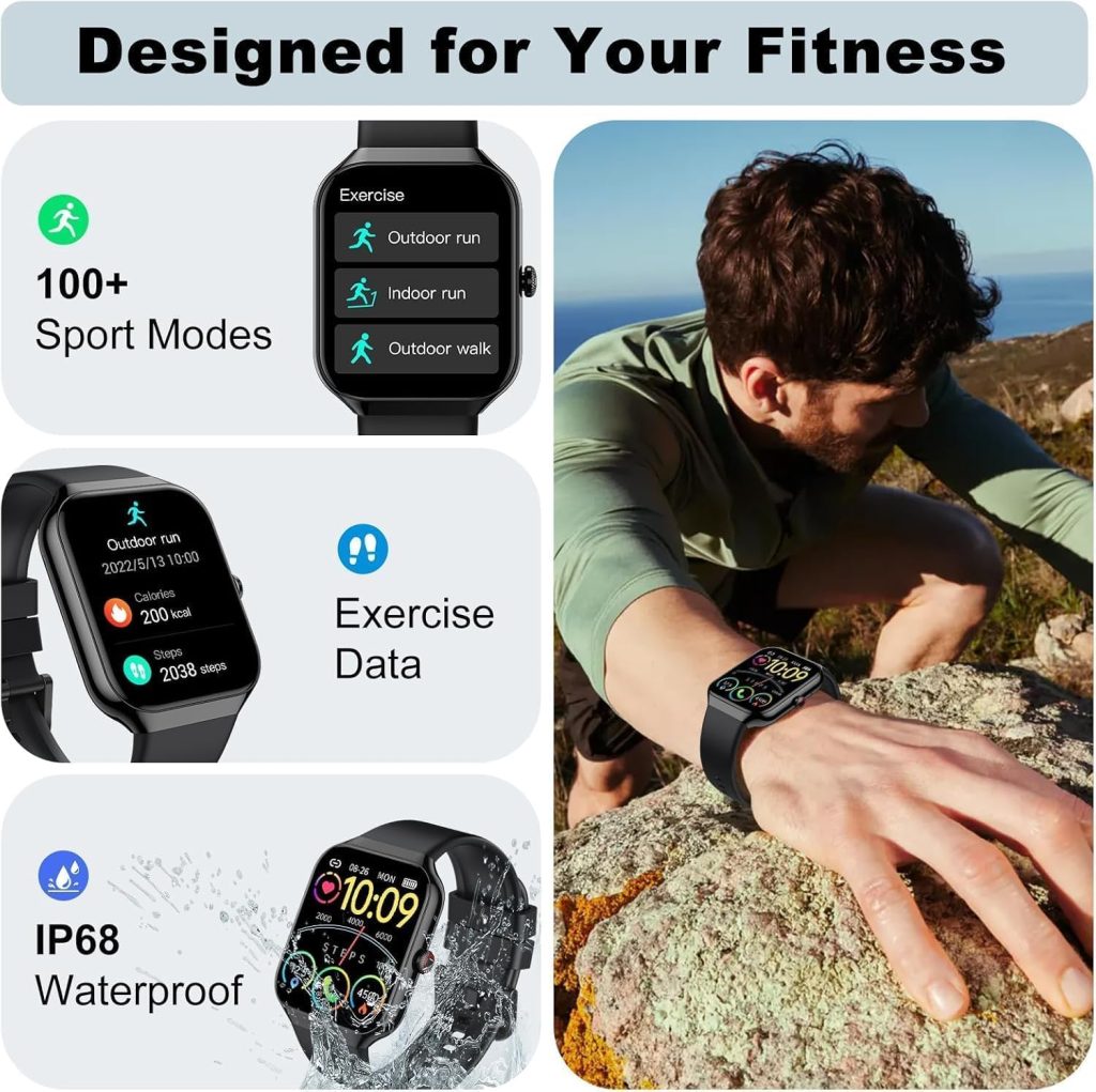 Fempoin Smart Watch for Women Men (Answer/Make Call),1.96″ SmartWatch, Fitness Watch with 100+ Sport Modes, IP68 Waterproof, Pedometer, Heart Rate/Sleep Monitor, Activity Tracker for Android iOS