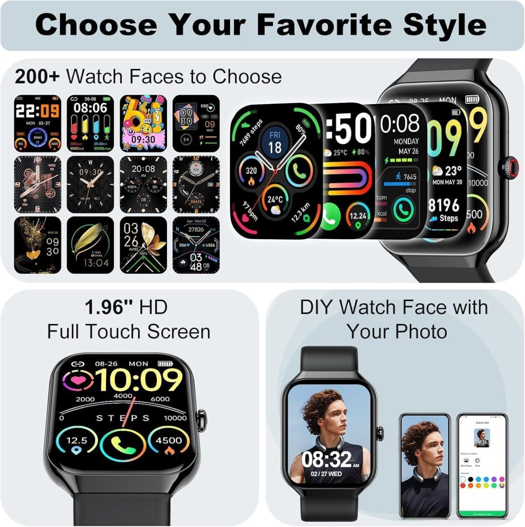 Fempoin Smart Watch for Women Men (Answer/Make Call),1.96″ SmartWatch, Fitness Watch with 100+ Sport Modes, IP68 Waterproof, Pedometer, Heart Rate/Sleep Monitor, Activity Tracker for Android iOS