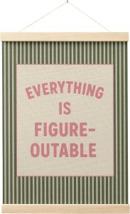 FGFK Everything Is Figureoutable Positive Affirmations Wall Art Poster Hanger Frame, Retro Pink and Green Inspirational Canvas Prints Framed Wall Decor for Office Classroom Home Bedroom, 12×16 Inch