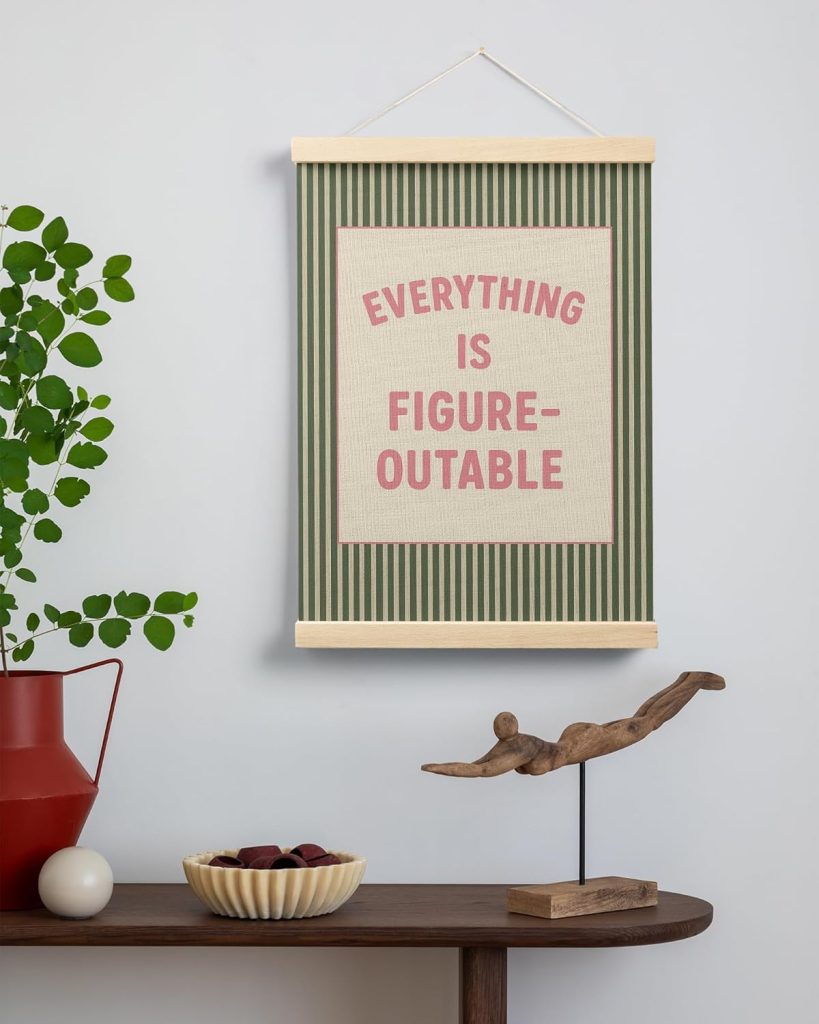 FGFK Everything Is Figureoutable Positive Affirmations Wall Art Poster Hanger Frame, Retro Pink and Green Inspirational Canvas Prints Framed Wall Decor for Office Classroom Home Bedroom, 12×16 Inch