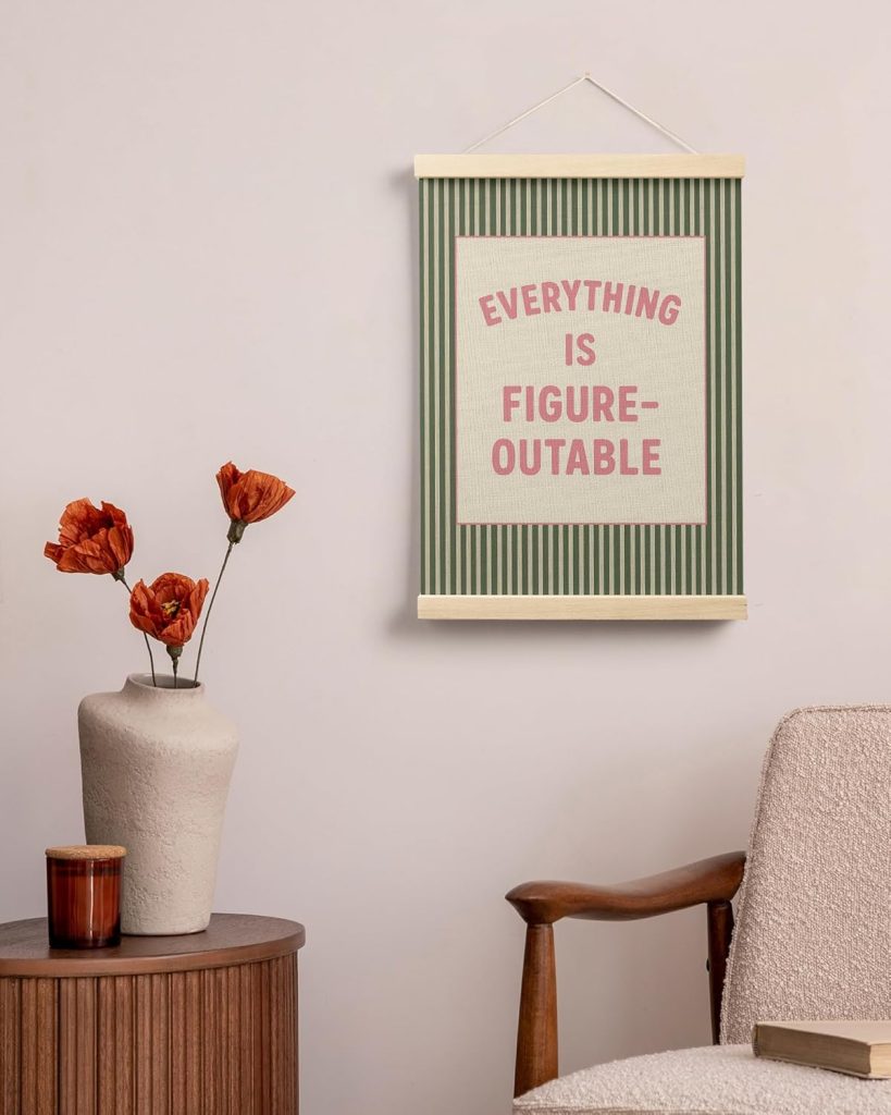 FGFK Everything Is Figureoutable Positive Affirmations Wall Art Poster Hanger Frame, Retro Pink and Green Inspirational Canvas Prints Framed Wall Decor for Office Classroom Home Bedroom, 12×16 Inch