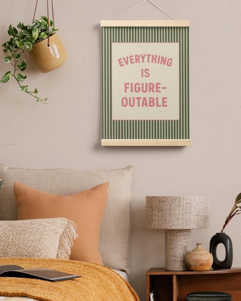 FGFK Everything Is Figureoutable Positive Affirmations Wall Art Poster Hanger Frame, Retro Pink and Green Inspirational Canvas Prints Framed Wall Decor for Office Classroom Home Bedroom, 12×16 Inch