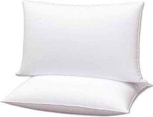 Flat Ultra Thin Bed Pillows Standard Size Pillow Set of 2 Extra Soft Down Alternative for Stomach Back Sleeper White 20x26inches