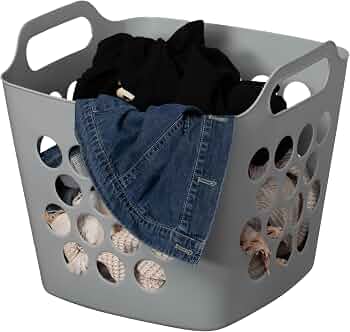 Flexible Plastic Laundry Basket – Square Storage Hamper with Side Handles for Easy Carrying – Versatile Organizer for Laundry, and Household Storage, 28 Litter Gray