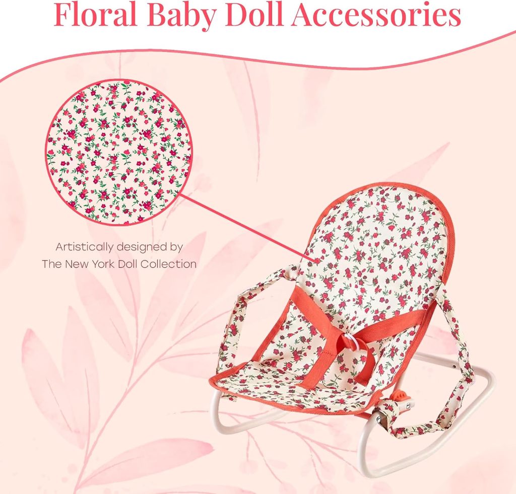 Floral Baby Doll Accessories Set, 3-1 Baby Doll Crib, Baby Doll High Chair & Bouncer Seat. 18 inch Doll Accessories with Doll Bed. 18″ Dolls Furniture Play Stuff. Toys for Girls Ages 3-5,4-6,5-7,8-10