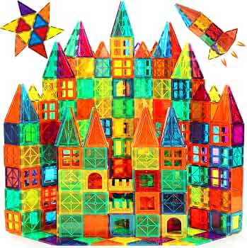 FNJO Magnetic Tiles, 110PCS Magnet Building Blocks STEM Toy for Kids