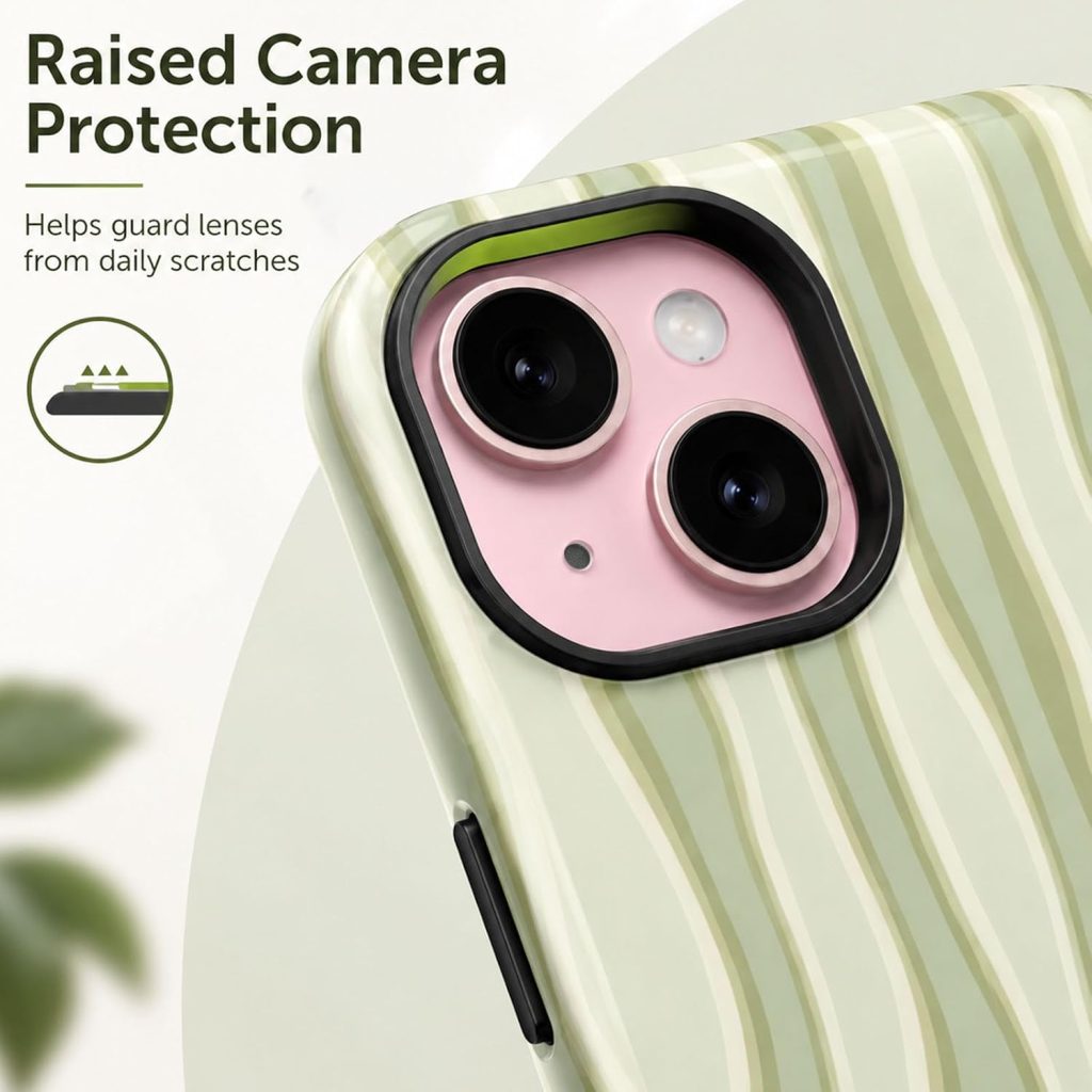 for iPhone 15 Case,Cute Colorful Wavy Stripe Shockproof Dual-Layer Protective Case, Sturdy and Durable 2-in-1 Phone Case, Cyan, for iPhone 15