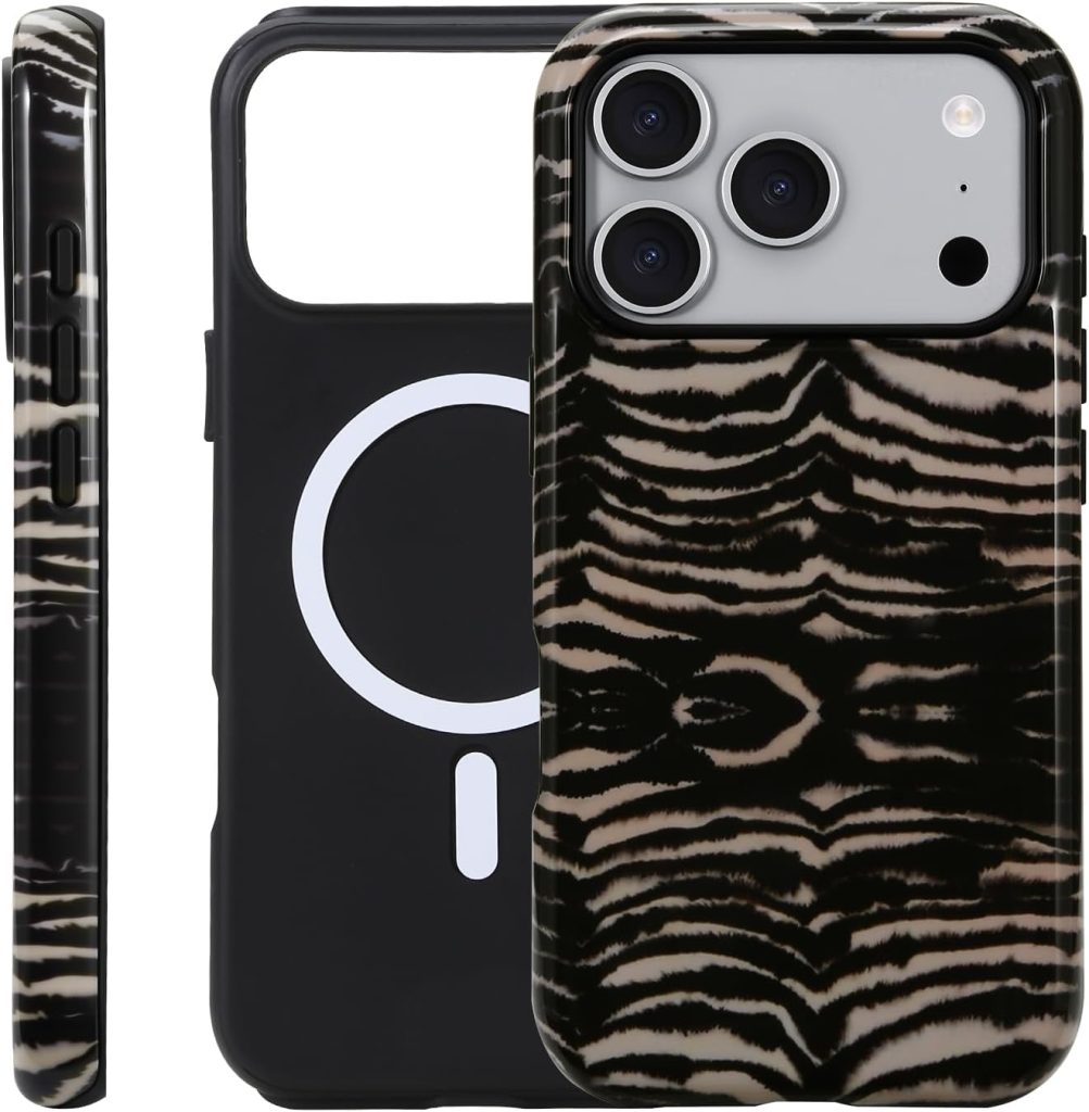 for iPhone 17 Pro/18 Pro Case – Wireless Charging for MagSafe, Dual-Layer Design (Outer Hard PC Shell + Inner Soft TPU Shell), Unisex Shockproof Protective Case – Tiger Stripe Pattern.