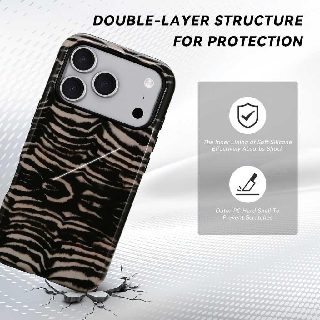 for iPhone 17 Pro/18 Pro Case – Wireless Charging for MagSafe, Dual-Layer Design (Outer Hard PC Shell + Inner Soft TPU Shell), Unisex Shockproof Protective Case – Tiger Stripe Pattern.