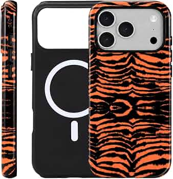 for iPhone 17 ProMax/18 ProMax Case – Wireless Charging for MagSafe, 2-Layer Design (Hard PC Shell, Soft TPU Lining), Unisex Shockproof Protective Case – Orange Tiger Stripe Pattern