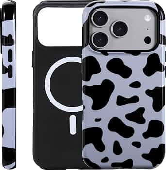 for iPhone 17 ProMax/18 ProMax Case – Wireless Charging for MagSafe, Dual-Layer Design (Outer Hard PC Shell + Inner Soft TPU Shell), Unisex Shockproof Protective Case – Cow Print Pattern.