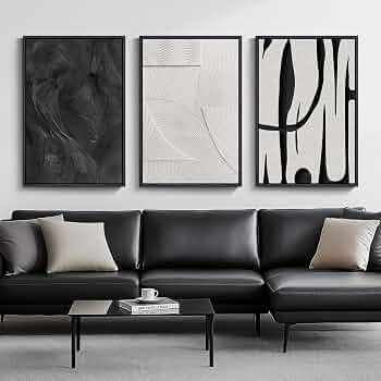 Framed Black and White Abstract Wall Art for Living Room, 3 Piece 24×36 In
