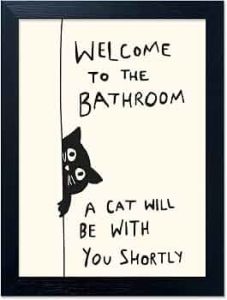 Framed Black and White Bathroom Wall Decor Welcome to the Bathroom Wall Art A cat Will be With You Shortly Funny Cat Lover Canvas Print Poster Modern Home Decor