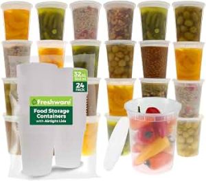 Freshware Food Storage Containers with Lids 32 oz (24 Set) Soup Containers