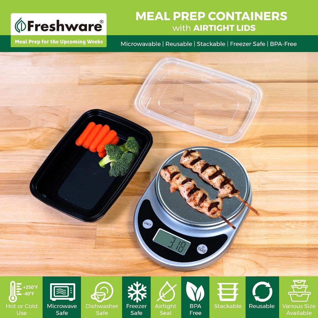 Freshware Meal Prep Containers [50 Pack] 16 oz Food Containers with Lids