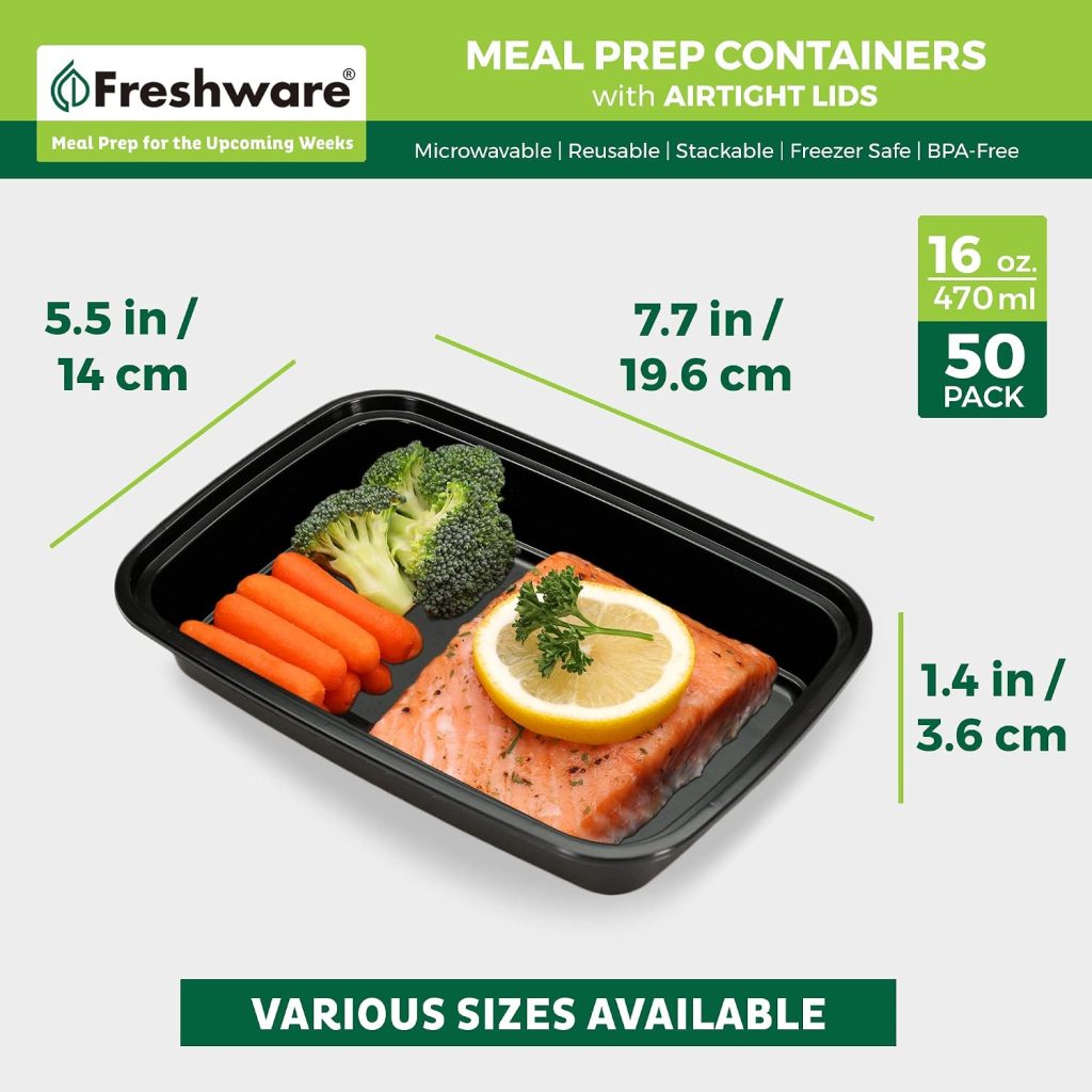 Freshware Meal Prep Containers [50 Pack] 16 oz Food Containers with Lids