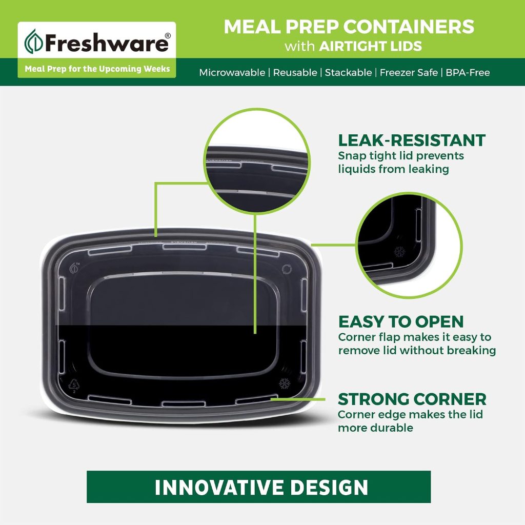Freshware Meal Prep Containers [50 Pack] 16 oz Food Containers with Lids