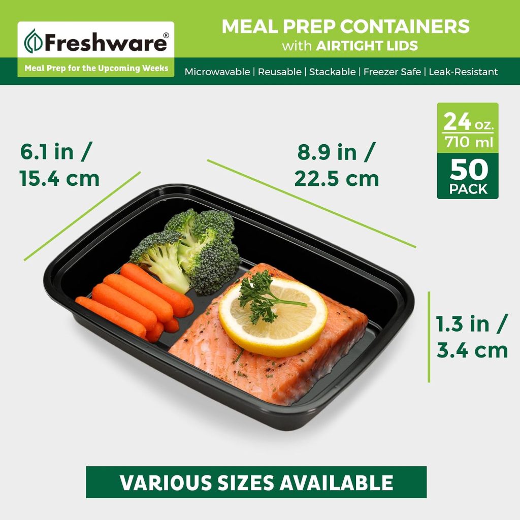 Freshware Meal Prep Containers (50 Pack) 24 oz Food Containers with Lids
