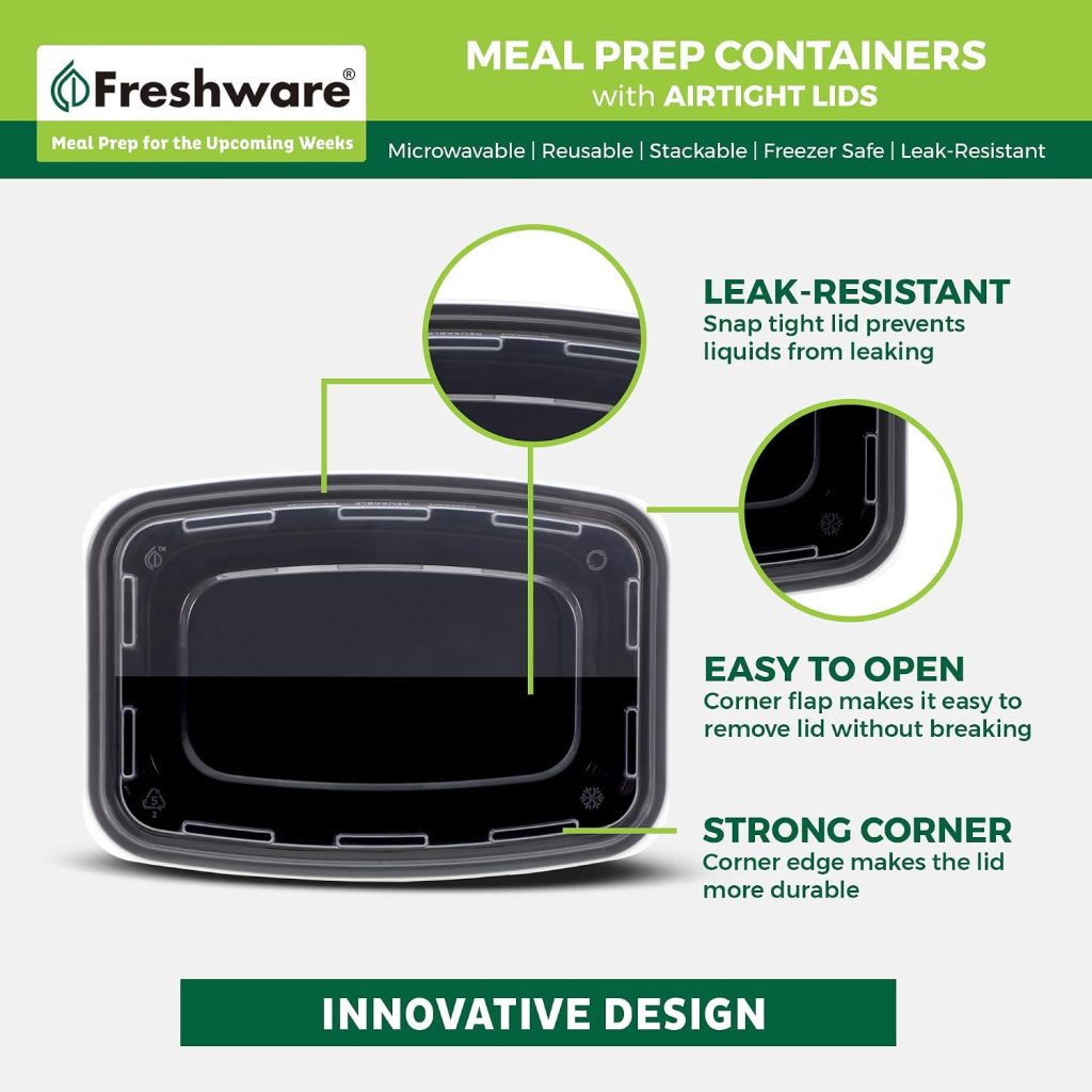 Freshware Meal Prep Containers (50 Pack) 24 oz Food Containers with Lids