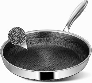 Frying Pans, 12-inch Hybrid Frying Pans Stainless Steel Skillets, Dishwasher & Oven-Safe, Stay-Cool Handle, PFOA Free Cookware, Compatible with All Cooktops
