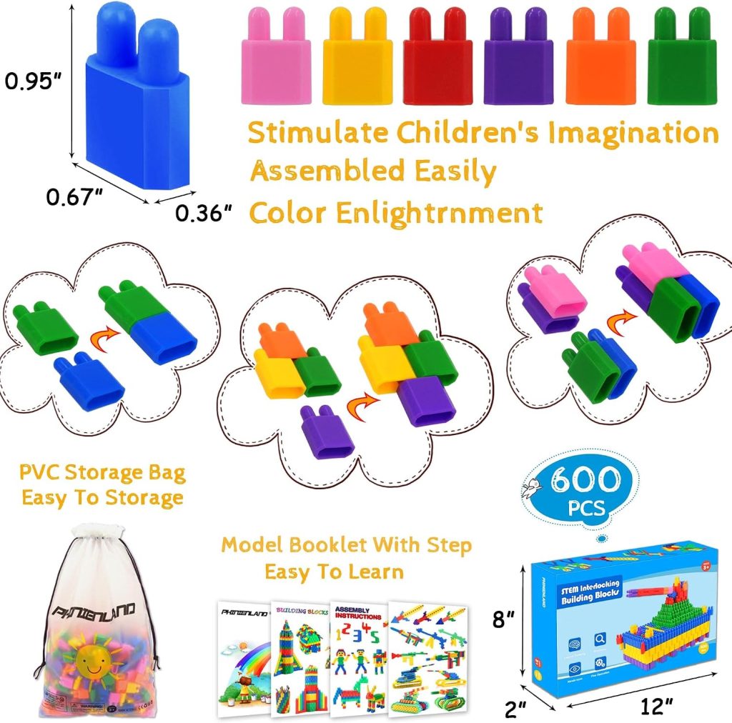 FUBAODA Kids 600pcs Set Building Blocks Construction Toy – Learning Playset STEM Educational Kit Child Branin Development Preschool Kindergarten Toy