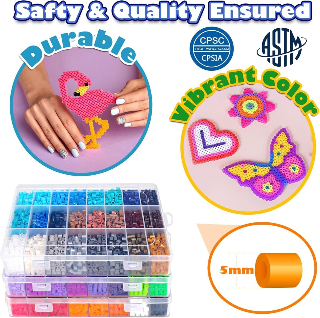 FUNZBO 15000 5mm Fuse Beads Kit for Craft Gifts – 72 Colors | 66 Patterns